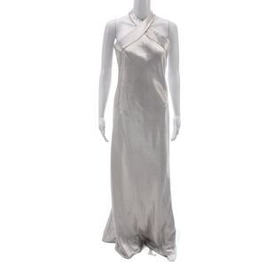 Galvan London Women Silver Halter Maxi Dress Zip Mid-Calf Polyester Size 6